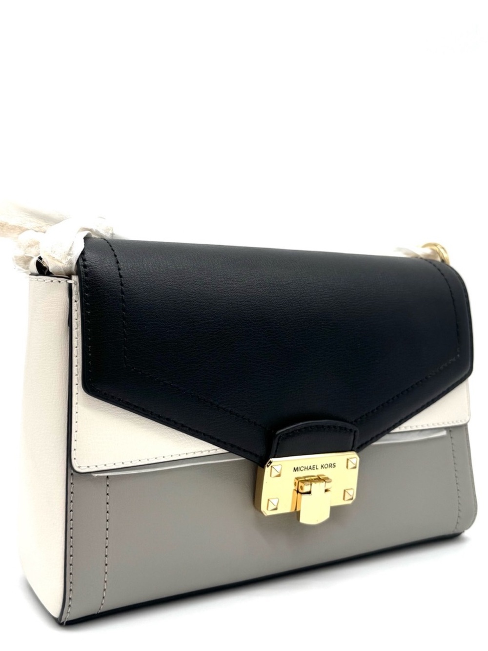 Michael Kors Kinsley Medium Shoulder Flap Crossbody Bag Optic White Multi